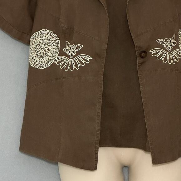 Lino USA Womens Top Plus 1X Brown 100% Linen 2 Piece Embroidered Classic Clasual - Picture 3 of 16